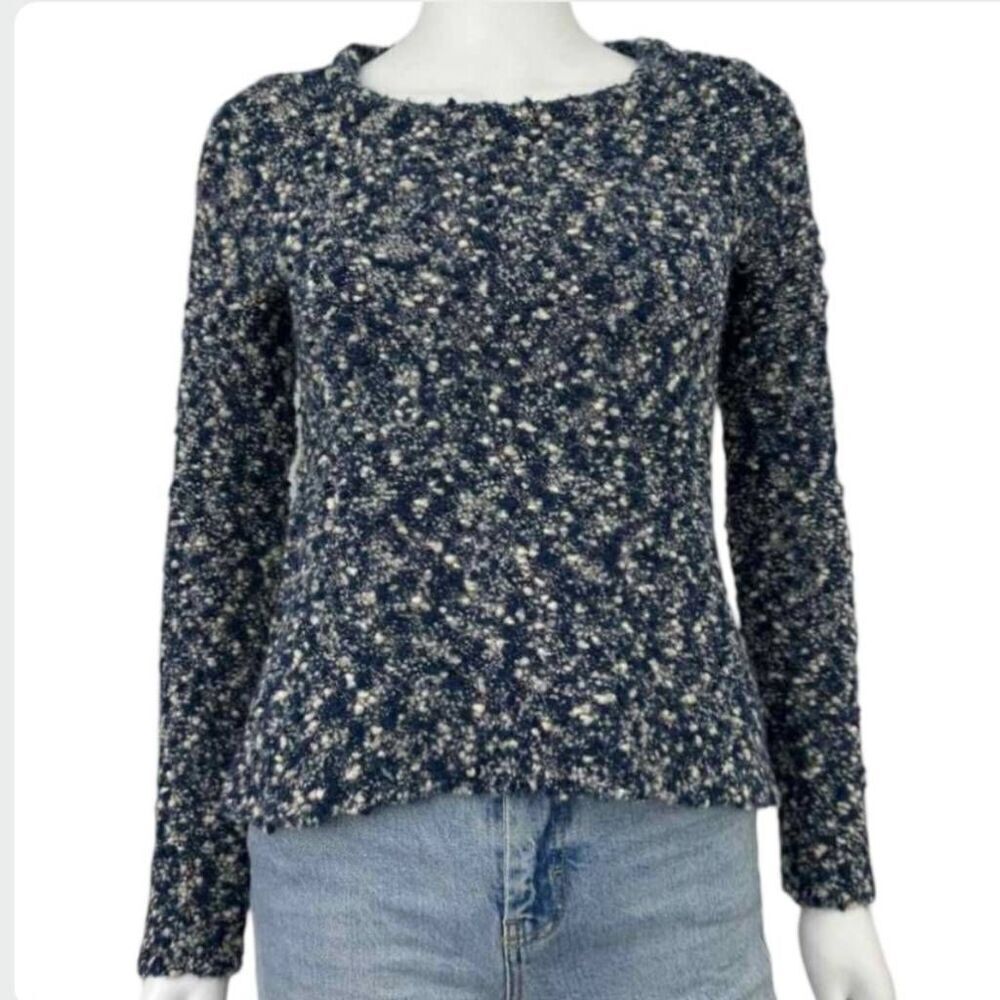RAG & BONE Merino Wool Blue White Speckled Crop Sweater Long Sleeve Scoop Neck L